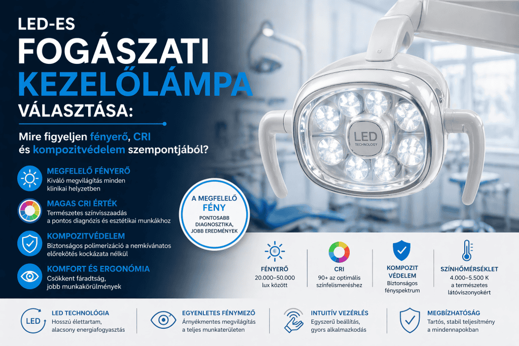 LED-es fogászati kezelőlámpa választása: mire figyeljen fényerő, CRI és kompozitvédelem szempontjából?